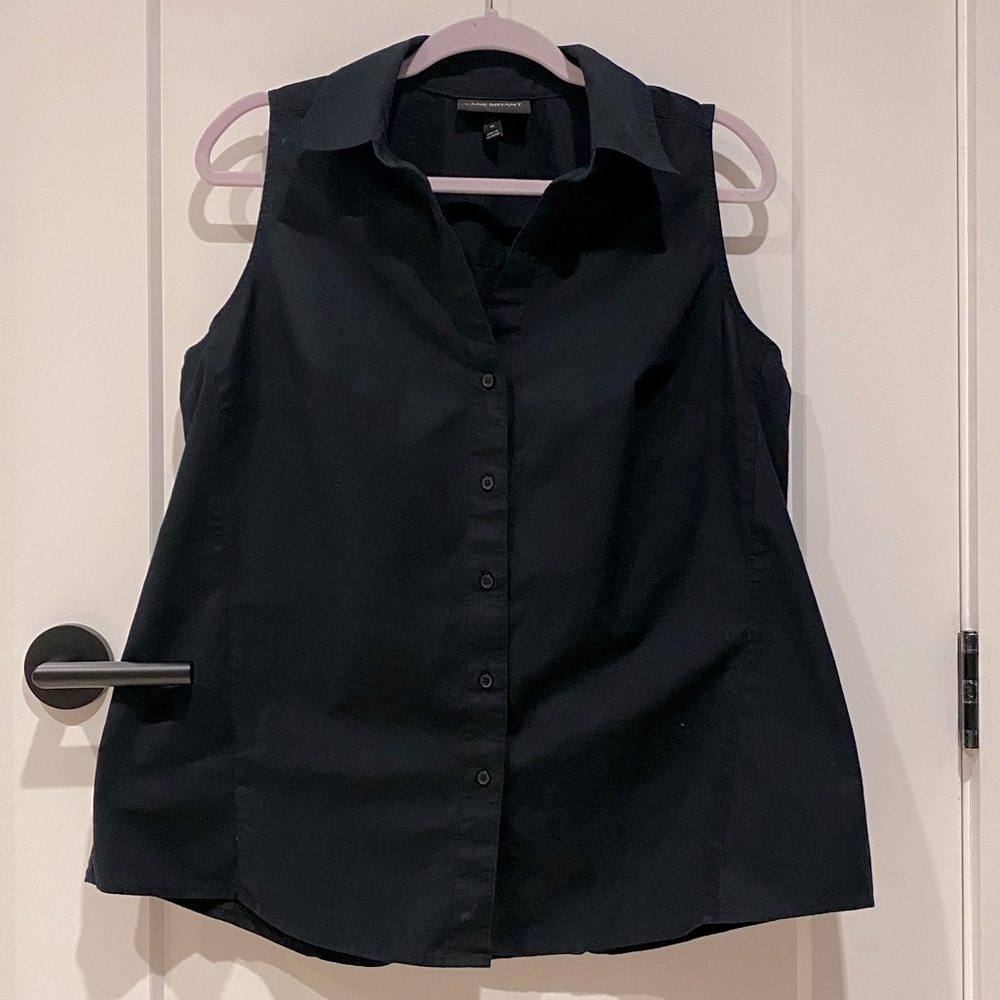 Lane Bryant Black Collared Button-Up Sleeveless Shirt